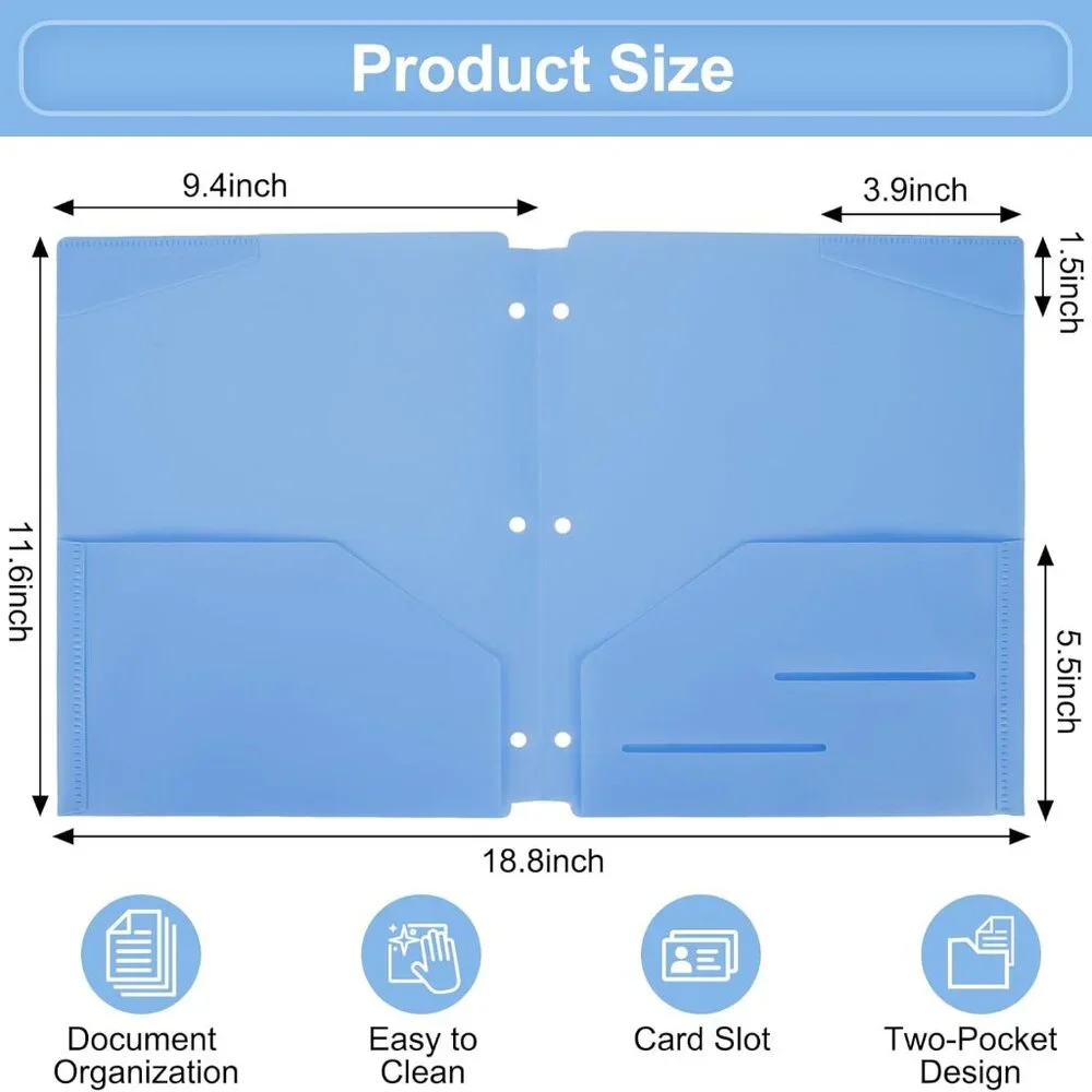 3 Hole Punch Plastic Pocket Folders 12 Count